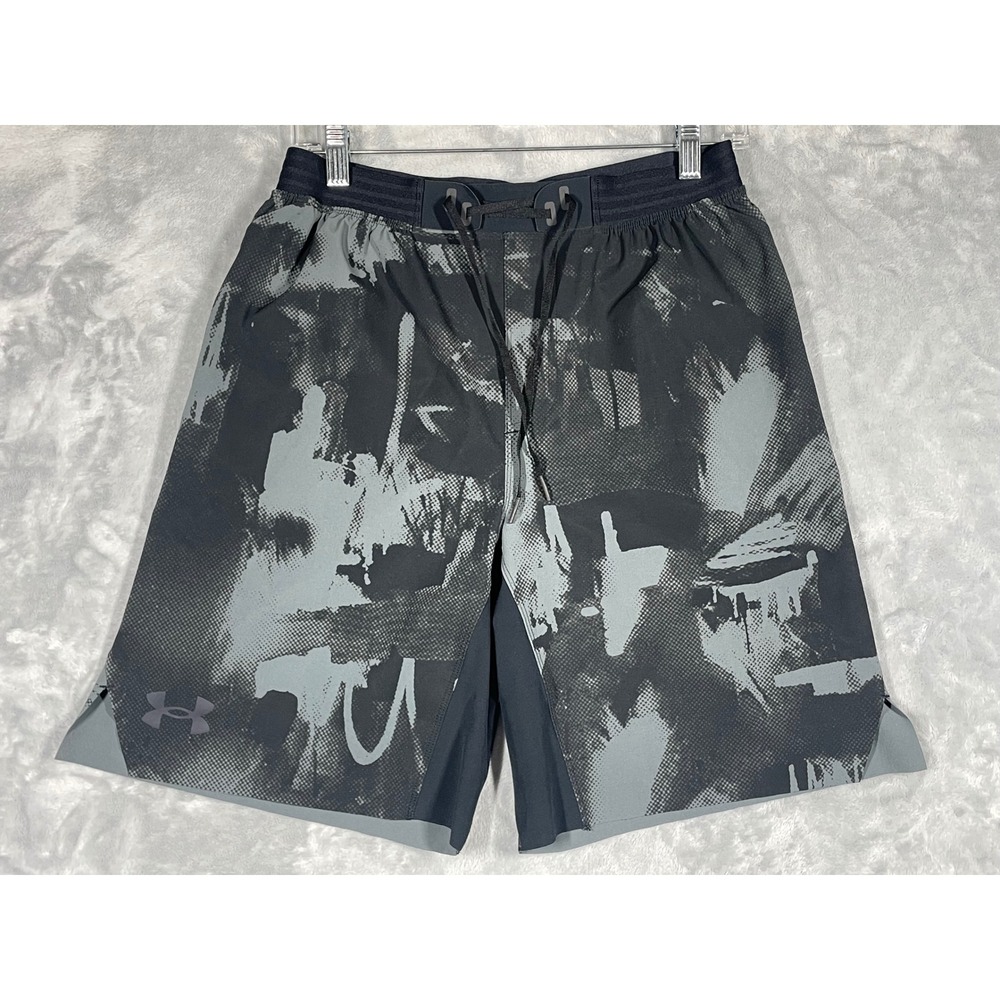 Under Armour Mens Medium Loose Fit Abstract Graphic Athletic Shorts Grey Black